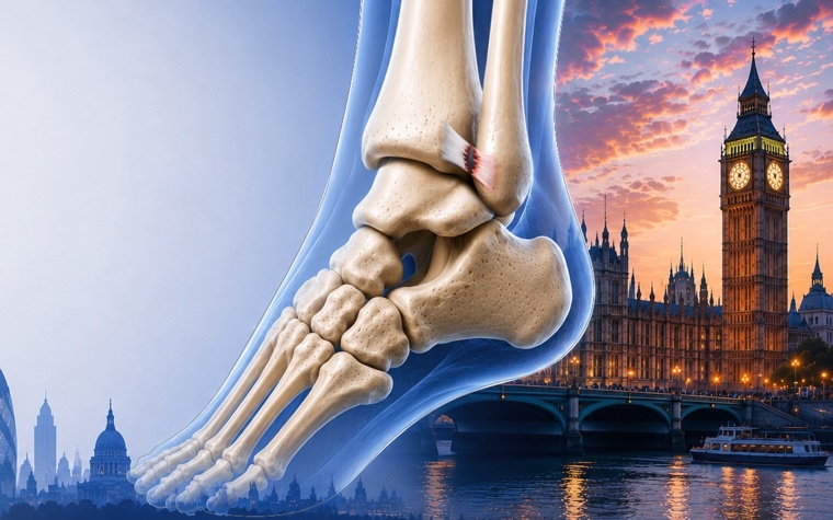 A render of the ankle in front of the Houses of Parliament at dusk